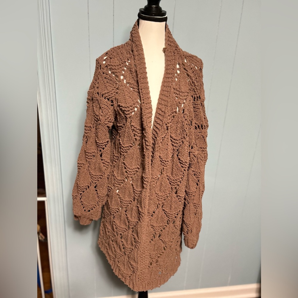 Plus Size. Open Knit, Cocoa Cardigan. - image 1
